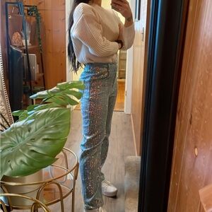 Dance&Marvel Sparkly Two Tone Metallic Sequins Jeans